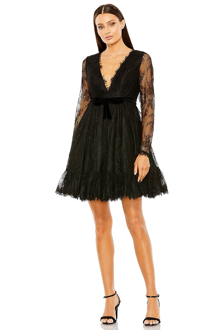 Black Lace & Polyester Mini Cocktail Dress by Mac Duggal at Pernia's Pop Up Shop