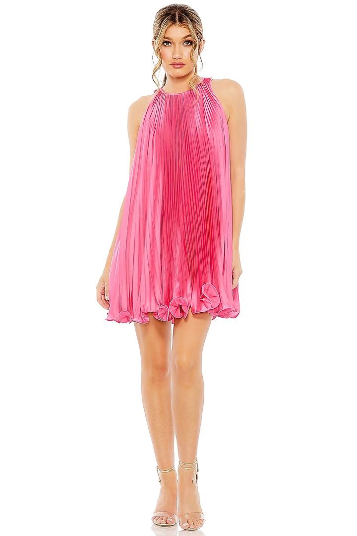 Candy Pink Charmeuse Halter Mini Cocktail Dress by Mac Duggal at Pernia's Pop Up Shop