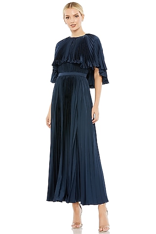 Midnight Blue Polyester Midi Dress by Mac Duggal