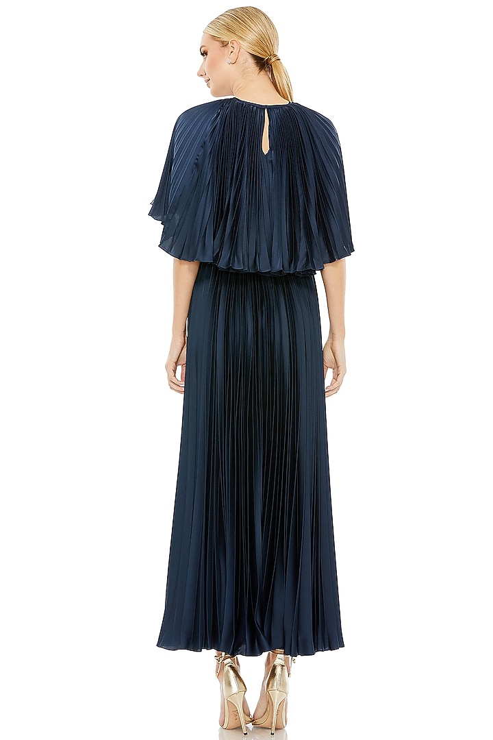 Midnight Blue Polyester Midi Party Wear Dress by Mac Duggal at Pernia's Pop Up Shop