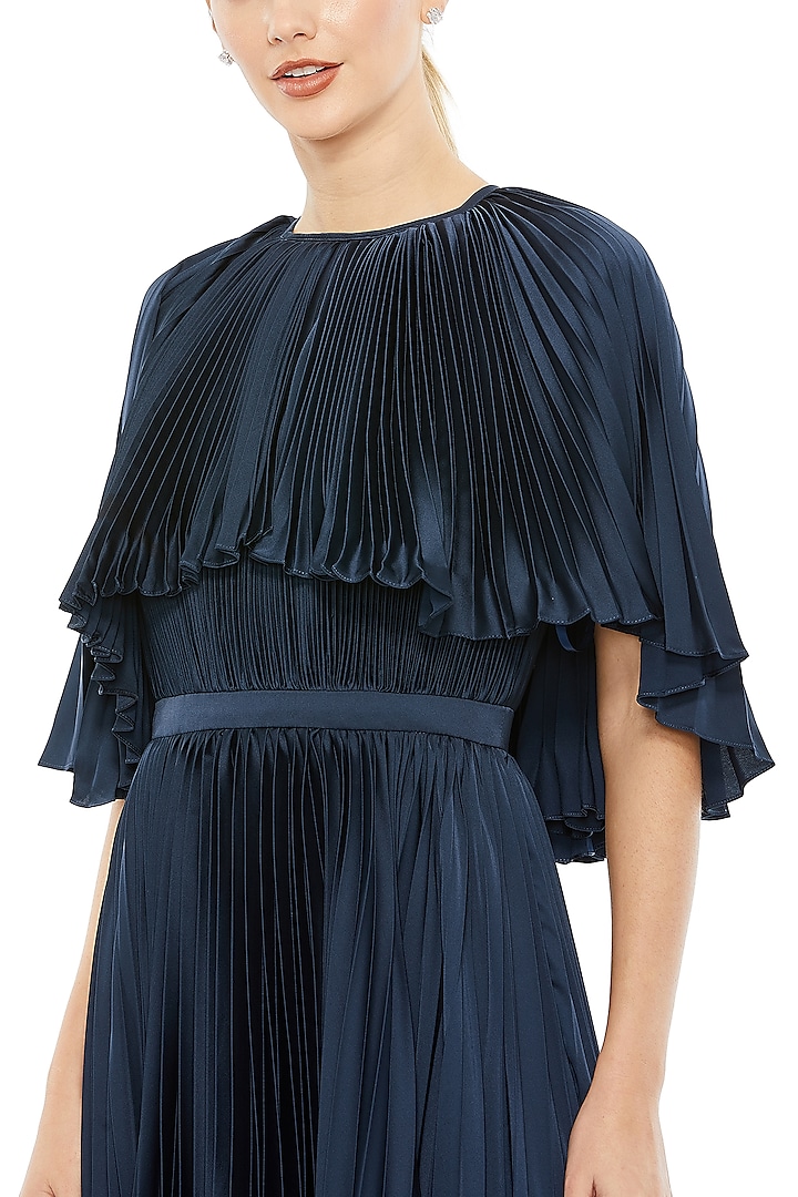 Midnight Blue Polyester Midi Party Wear Dress by Mac Duggal at Pernia's Pop Up Shop