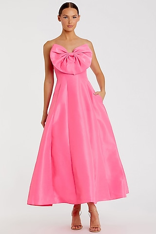 Candy Pink Polyester A-Line Midi Dress by Mac Duggal