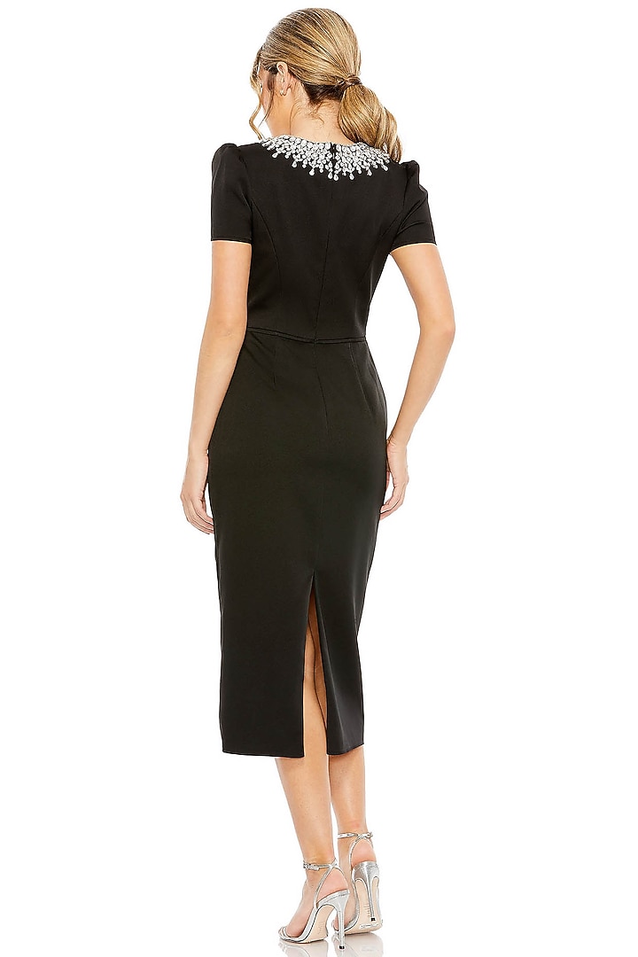 Black Polyester Rhinestone Embellished Midi Cocktail Dress by Mac Duggal at Pernia's Pop Up Shop