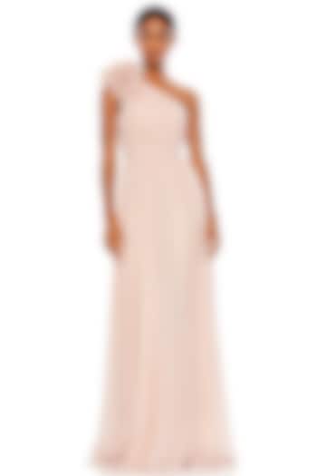 Porcelain White Fluid Chiffon Polka Dot One-Shoulder Engagement Gown by Mac Duggal at Pernia's Pop Up Shop