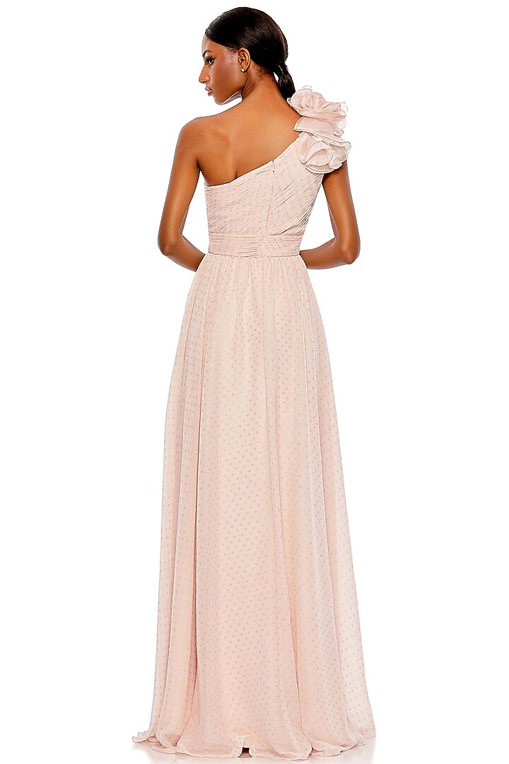 Porcelain White Fluid Chiffon Polka Dot One-Shoulder Engagement Gown by Mac Duggal at Pernia's Pop Up Shop