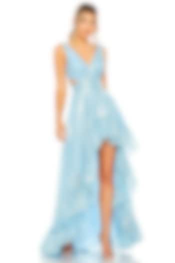 Powder Blue Sheer Organza Ruffled Engagement Gown by Mac Duggal at Pernia's Pop Up Shop
