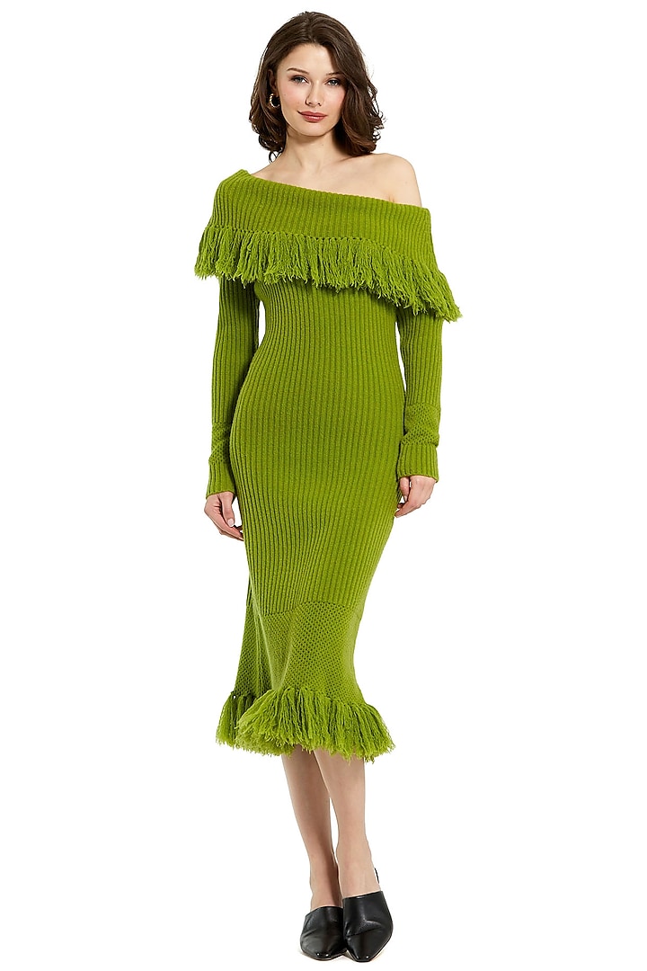 Pear Green knit Off-Shoulder Dress by Mac Duggal at Pernia's Pop Up Shop