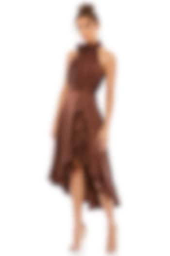 Chocolate Brown Polyester Halter Midi Cocktail Dress by Mac Duggal at Pernia's Pop Up Shop