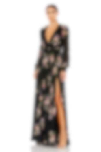 Black Polyester Floral Engagement Gown by Mac Duggal at Pernia's Pop Up Shop
