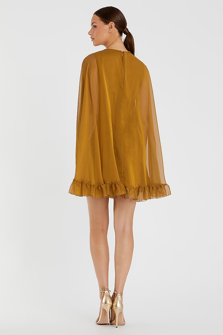 Antique Gold Polyester Cape Mini Cocktail Dress by Mac Duggal at Pernia's Pop Up Shop