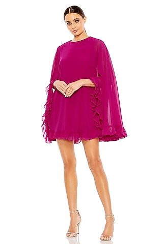 Fuchsia Polyester Cape Mini Dress by Mac Duggal