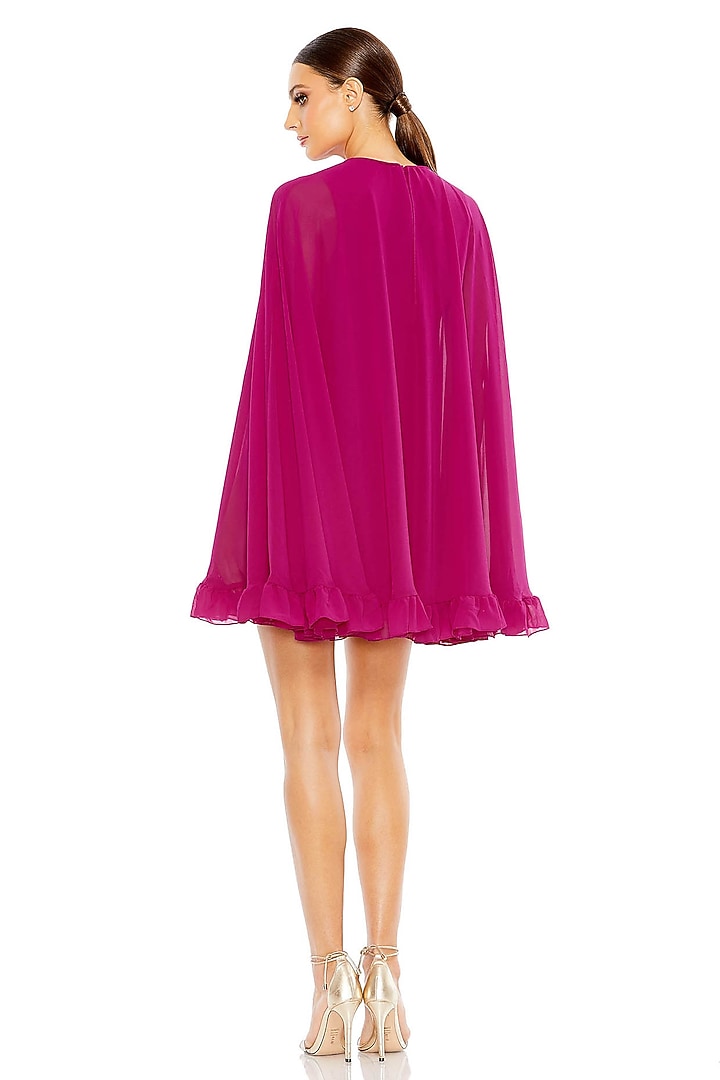 Fuchsia Polyester Cape Mini Cocktail Dress by Mac Duggal at Pernia's Pop Up Shop