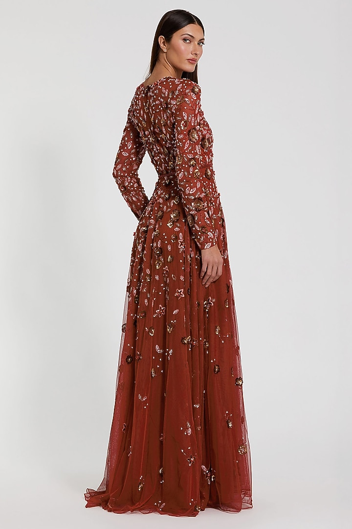 Cinnamon Polyester Embellished Engagement Gown by Mac Duggal at Pernia's Pop Up Shop