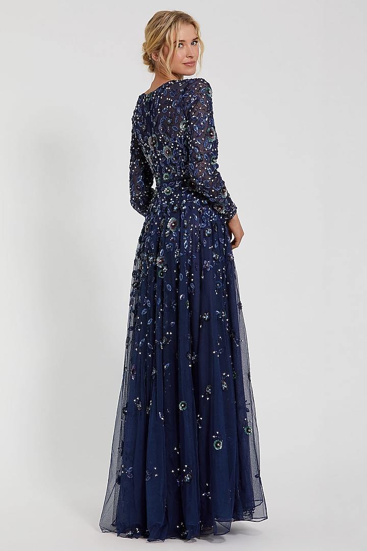 Navy Polyester Embellished Engagement Gown by Mac Duggal at Pernia's Pop Up Shop