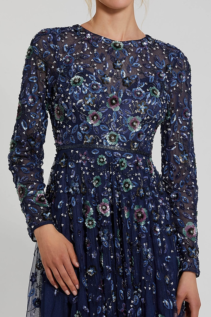 Navy Polyester Embellished Engagement Gown by Mac Duggal at Pernia's Pop Up Shop