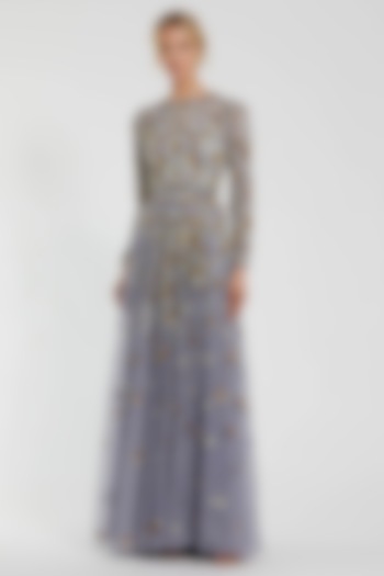 Platinum Grey Polyester Embellished Engagement Gown by Mac Duggal at Pernia's Pop Up Shop