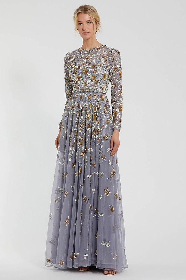 Platinum Grey Polyester Embellished Engagement Gown by Mac Duggal at Pernia's Pop Up Shop