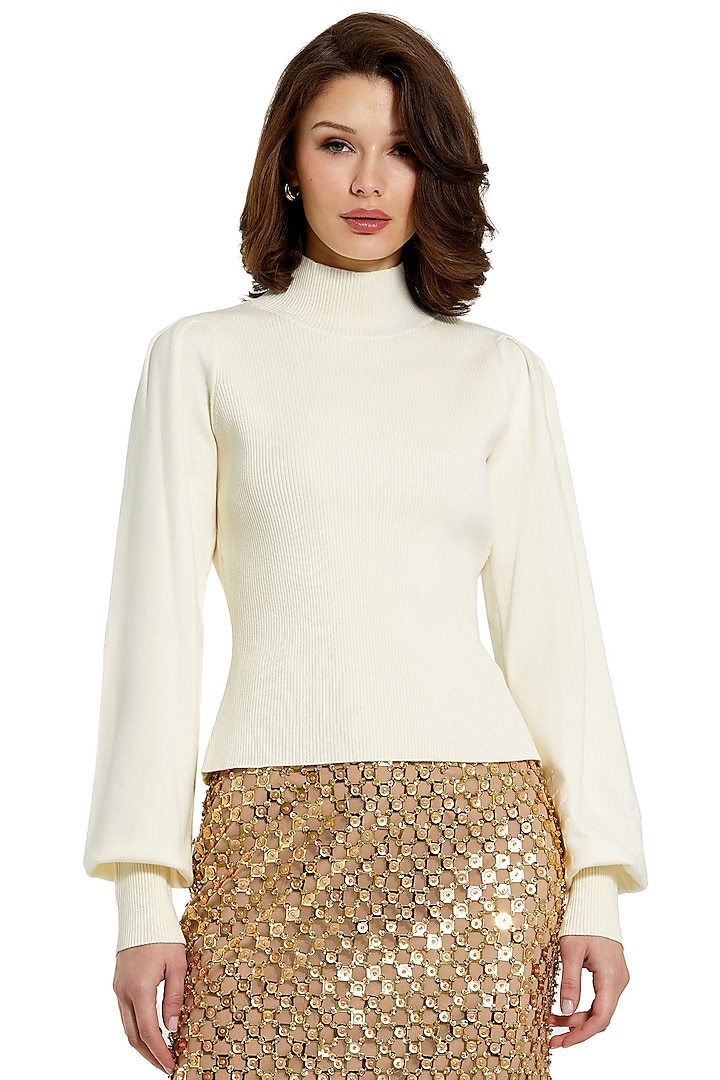 Ivory Polyester Ribbed Turtleneck Top by Mac Duggal at Pernia's Pop Up Shop