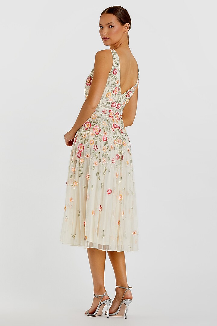 Nude Multi-Colored Polyester Floral Sequins Embroidered Midi Party Wear Dress by Mac Duggal at Pernia's Pop Up Shop