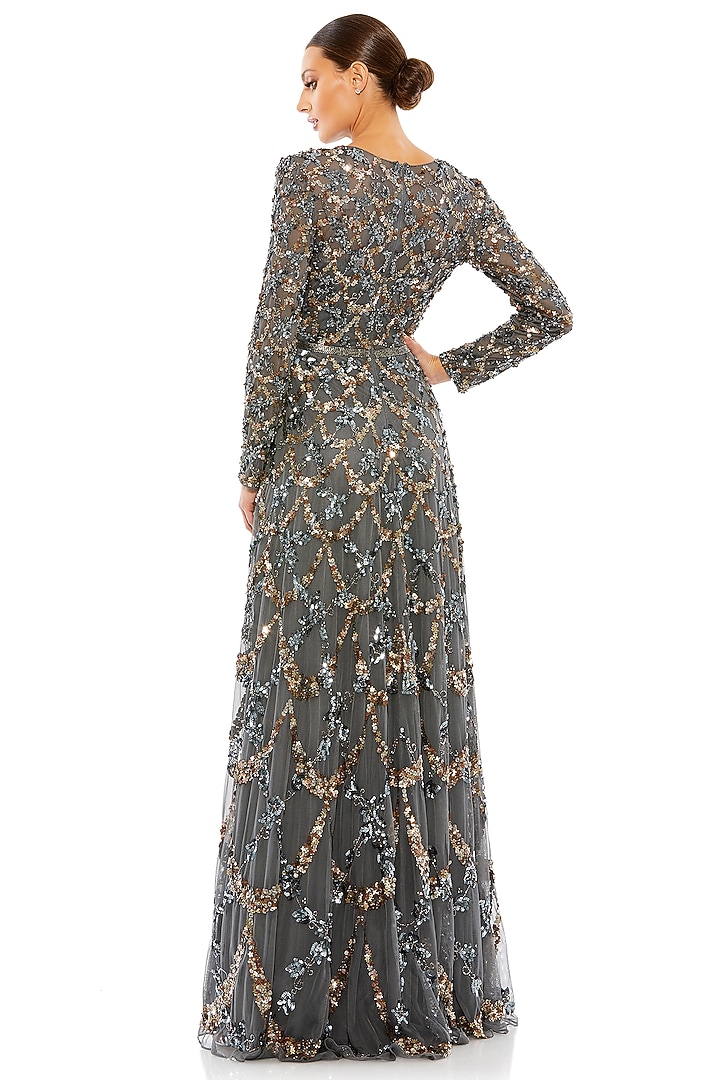 Charcoal Polyester Hand Embellished Wedding Gown by Mac Duggal at Pernia's Pop Up Shop