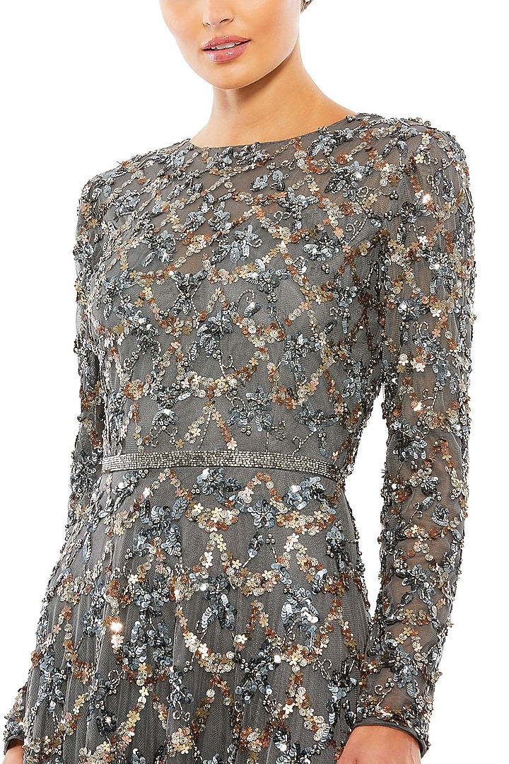 Charcoal Polyester Hand Embellished Wedding Gown by Mac Duggal at Pernia's Pop Up Shop