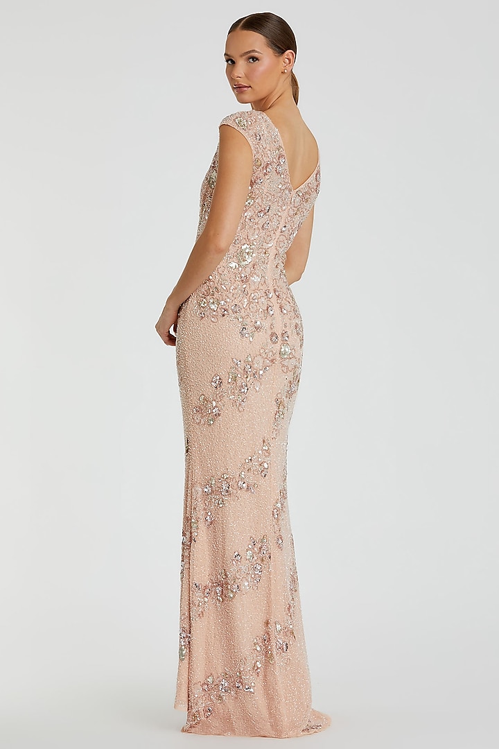 Nude Silver Polyester Embroidered Engagement Gown by Mac Duggal at Pernia's Pop Up Shop