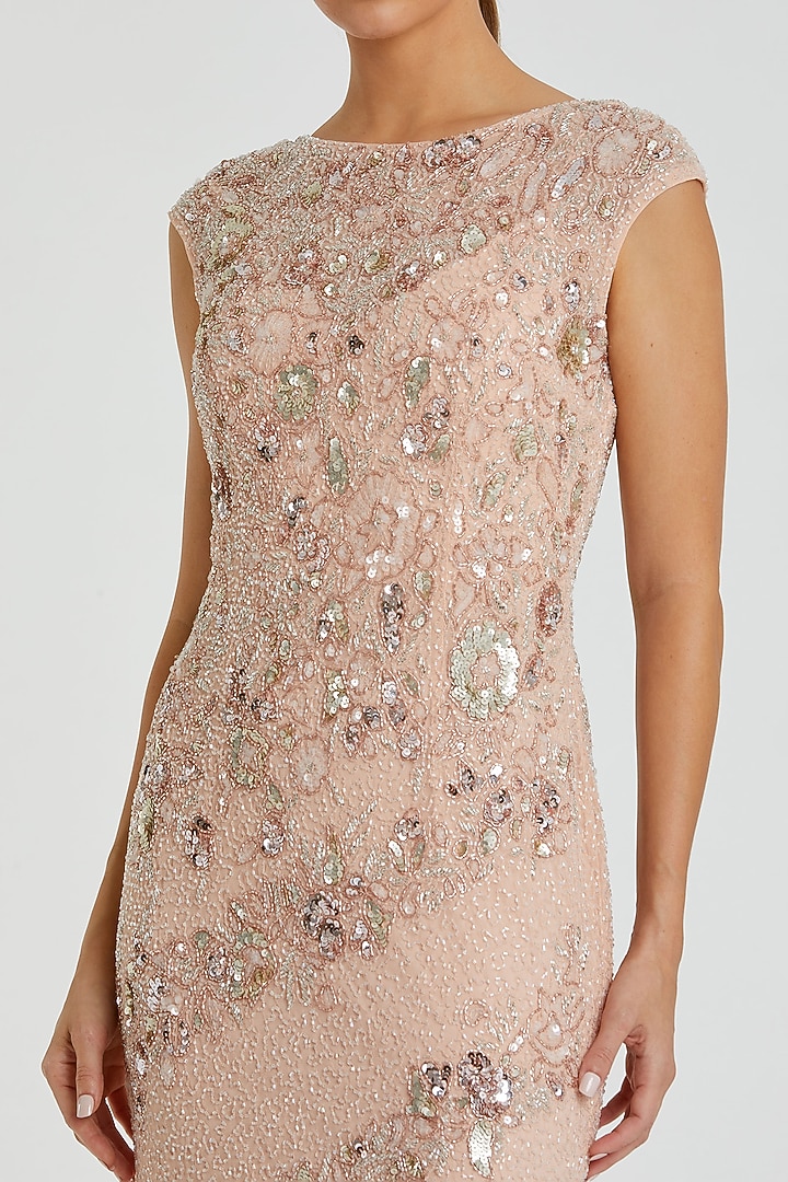 Nude Silver Polyester Embroidered Engagement Gown by Mac Duggal at Pernia's Pop Up Shop