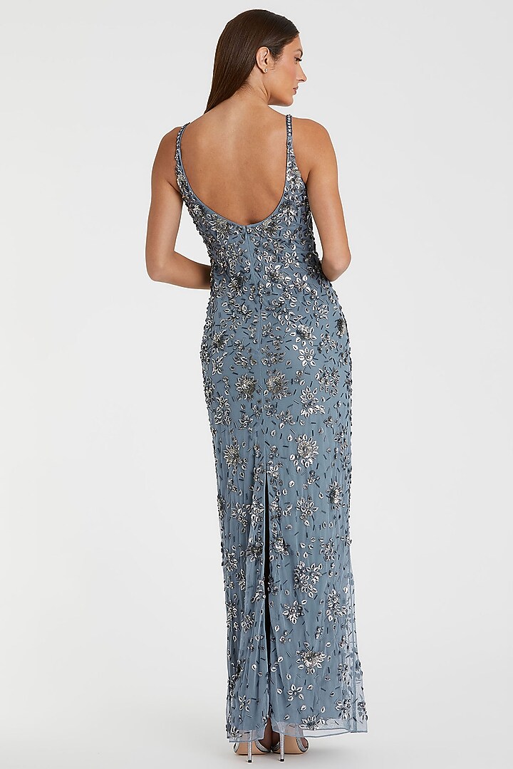 Slate Grey Polyester Floral Embellished Engagement Gown by Mac Duggal at Pernia's Pop Up Shop