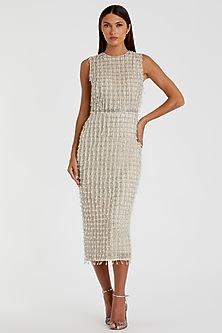 Nude Polyester Embroidered Midid Dress by Mac Duggal at Pernia's Pop Up