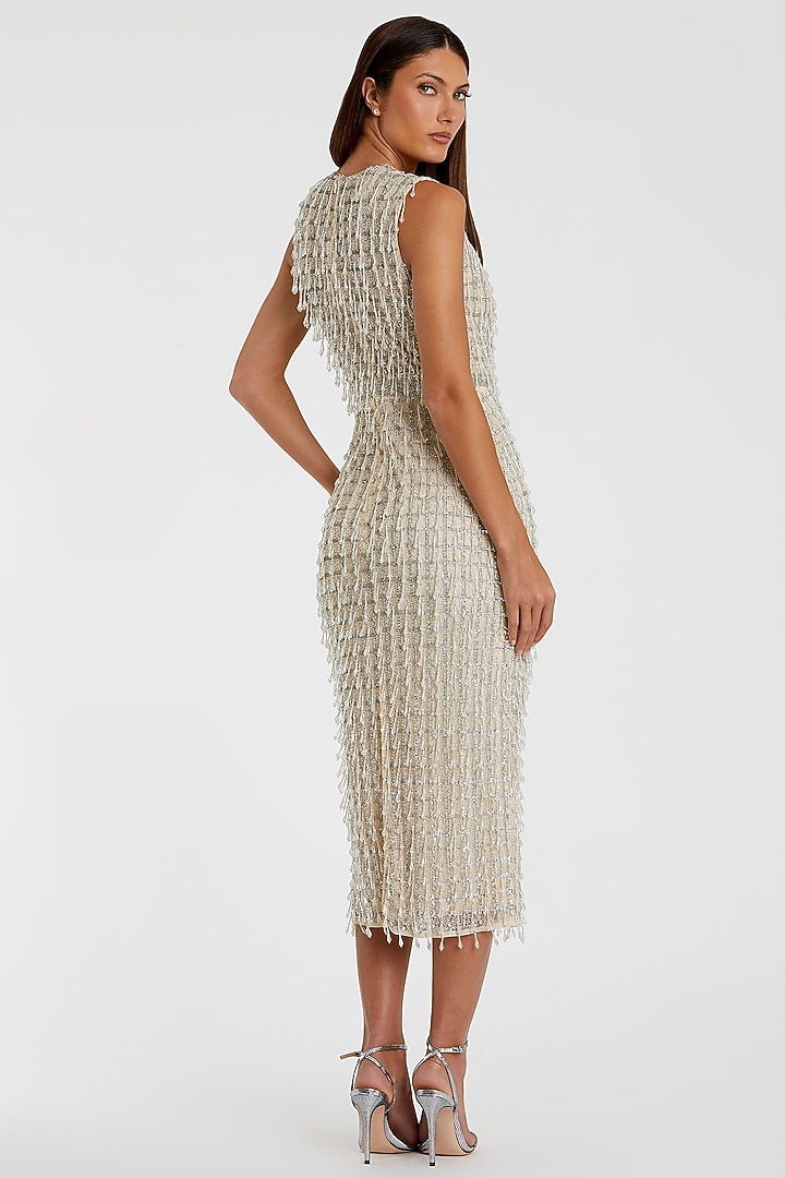 Nude Polyester Embroidered Midid Party Wear Dress by Mac Duggal at Pernia's Pop Up Shop