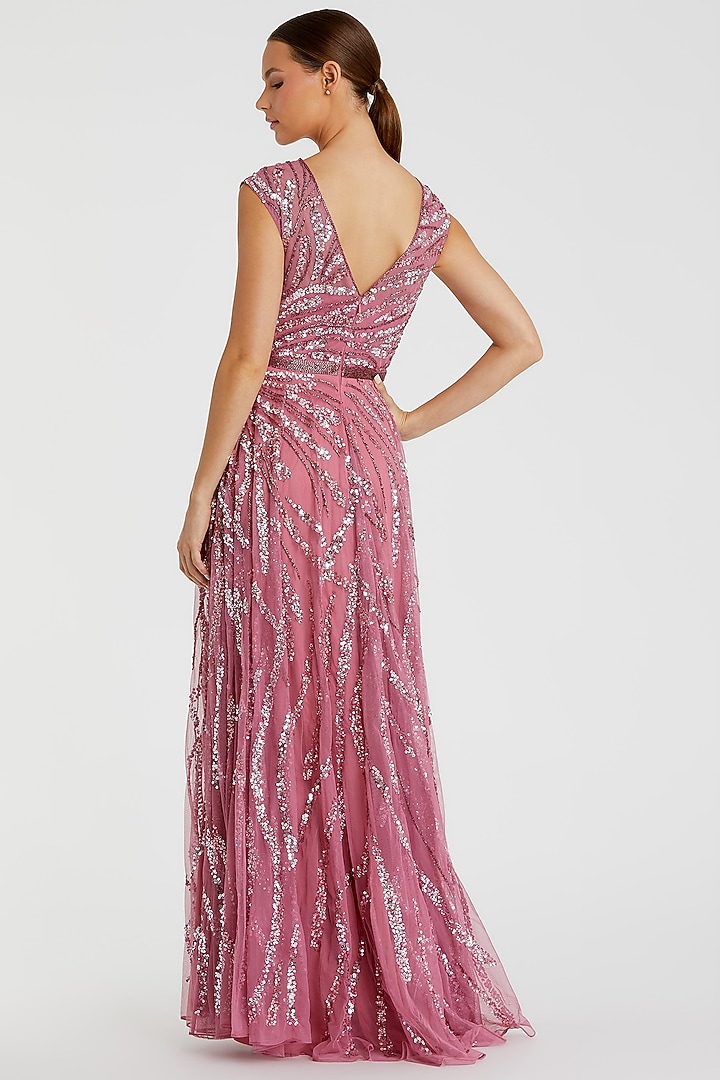 Plum Polyester Hand Embroidered Engagement Gown by Mac Duggal at Pernia's Pop Up Shop