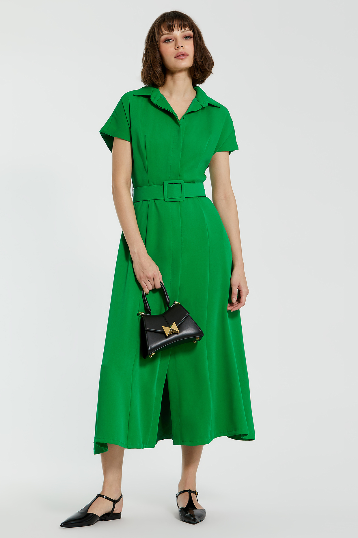 Green Crepe A-Line Midi Cocktail Dress by Mac Duggal at Pernia's Pop Up Shop