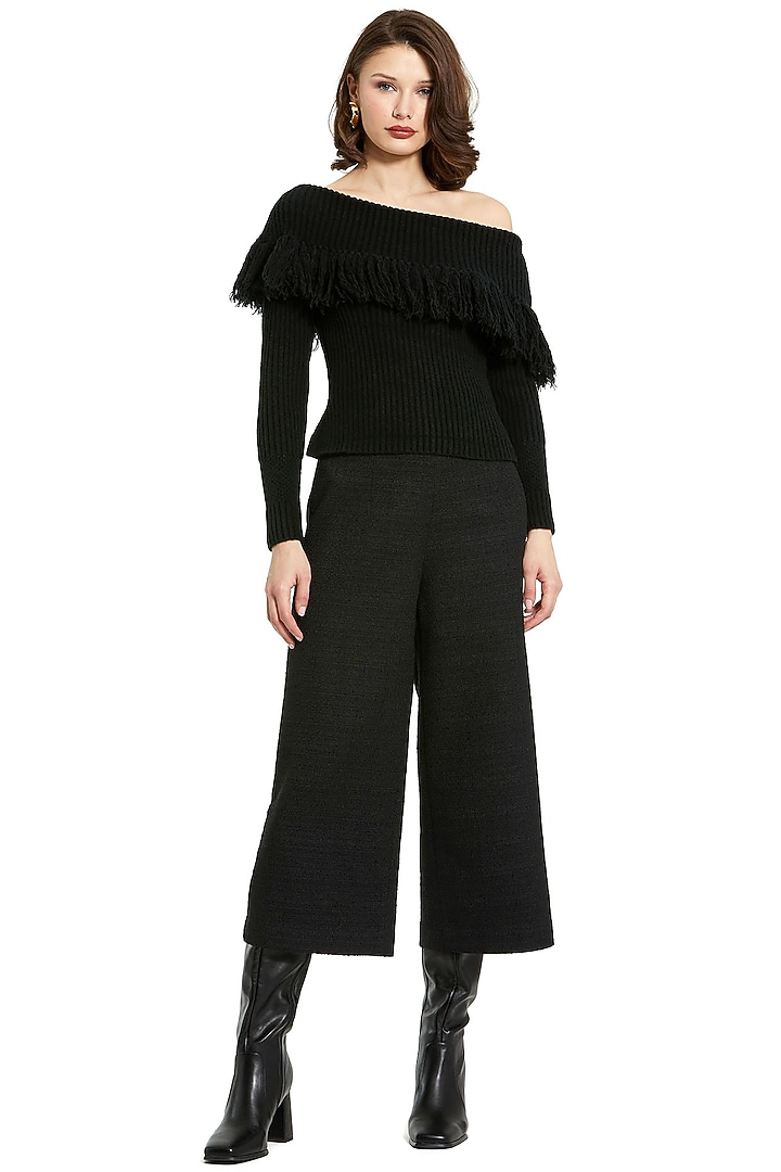 Black Knit Off-Shoulder Sweater by Mac Duggal at Pernia's Pop Up Shop