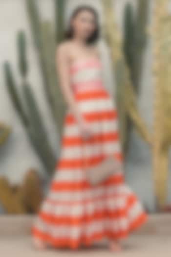 Orange Organza Striped Maxi Cocktail Dress by Mac Duggal at Pernia's Pop Up Shop