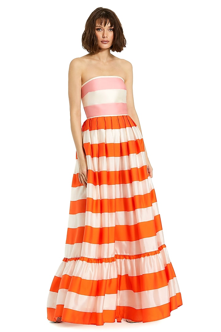 strapless open back dress Orange Embellished Illusion Cape Sleeve Trumpet Gown main image 0