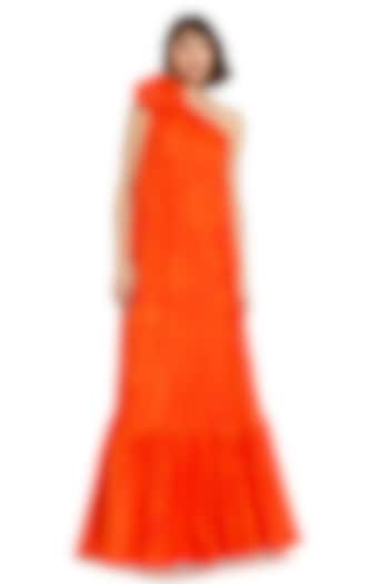 Orange Chiffon Floral Printed One-Shoulder Maxi Dress by Mac Duggal at Pernia's Pop Up Shop