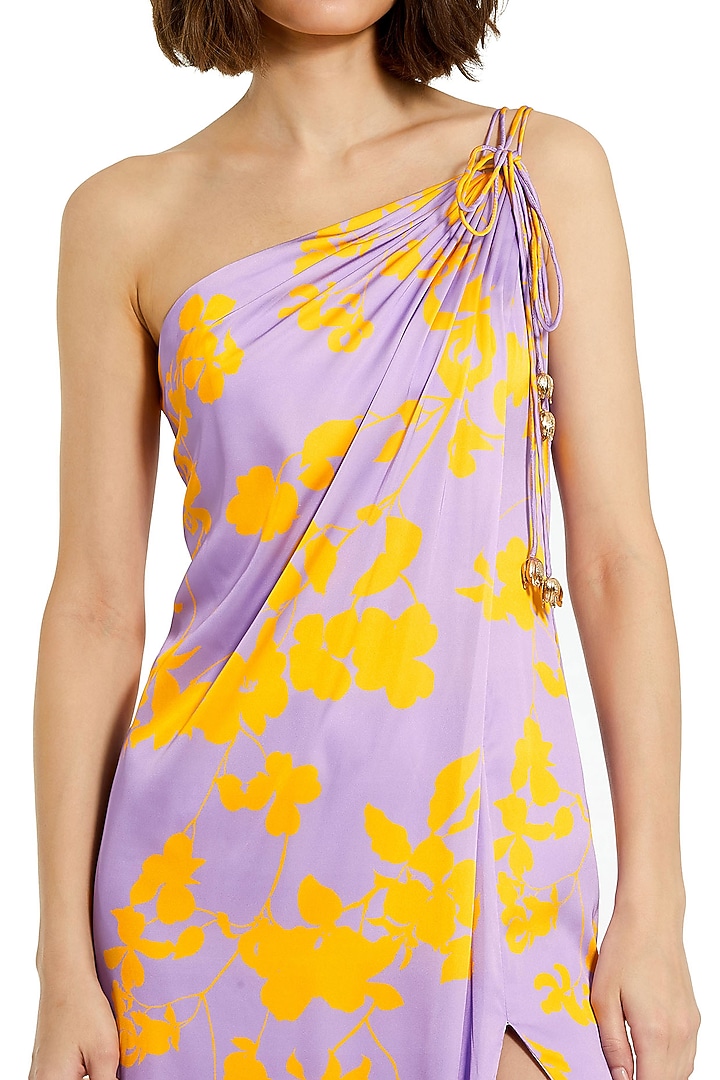 Purple Charmeuse Floral Printed One-Shoulder Maxi Cocktail Dress by Mac Duggal at Pernia's Pop Up Shop