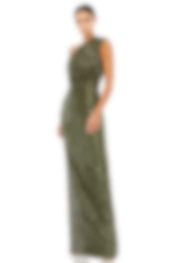 Olive Green Sequins One-Shoulder Engagement Gown by Mac Duggal at Pernia's Pop Up Shop