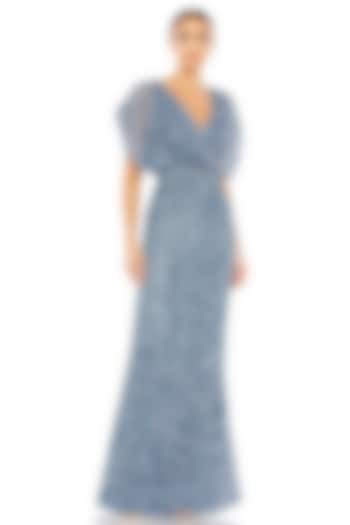 Slate Blue Polyester Sequins & Beadwork Engagement Gown by Mac Duggal at Pernia's Pop Up Shop
