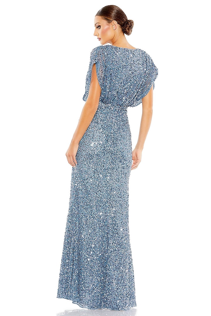 Slate Blue Polyester Sequins & Beadwork Engagement Gown by Mac Duggal at Pernia's Pop Up Shop