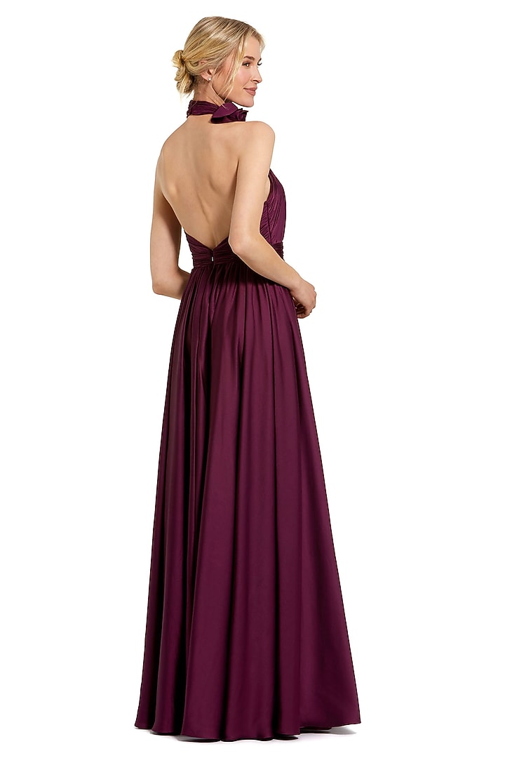 eggplant floor length dress MACloth Straps A Line Satin Long Prom Dress Eggplant Formal Evening Gown with Open Back Eggplant / Above Knee / US10 main image 0