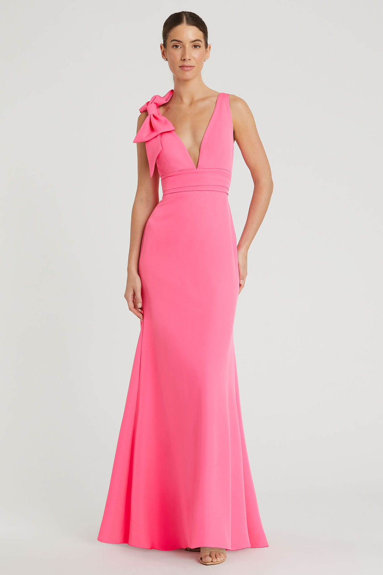 Candy Pink Crepe Party Wear Gown by Mac Duggal at Pernia's Pop Up Shop