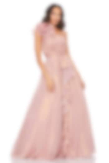 Rose Gold Organza One-Shoulder Ball Engagement Gown by Mac Duggal at Pernia's Pop Up Shop