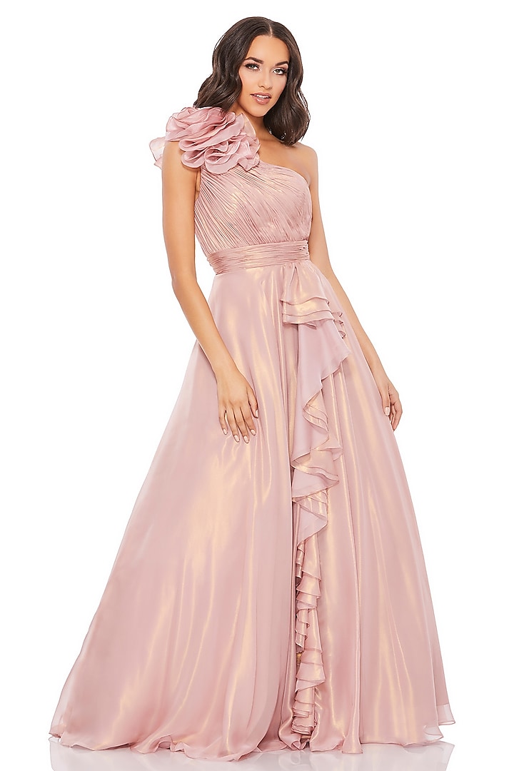 Rose Gold Organza One-Shoulder Ball Engagement Gown by Mac Duggal at Pernia's Pop Up Shop