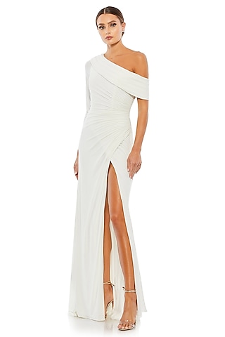 White Polyester Gown by Mac Duggal