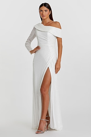 White Polyester Gown by Mac Duggal