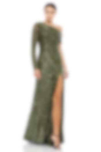 Olive Polyester Engagement Gown by Mac Duggal at Pernia's Pop Up Shop