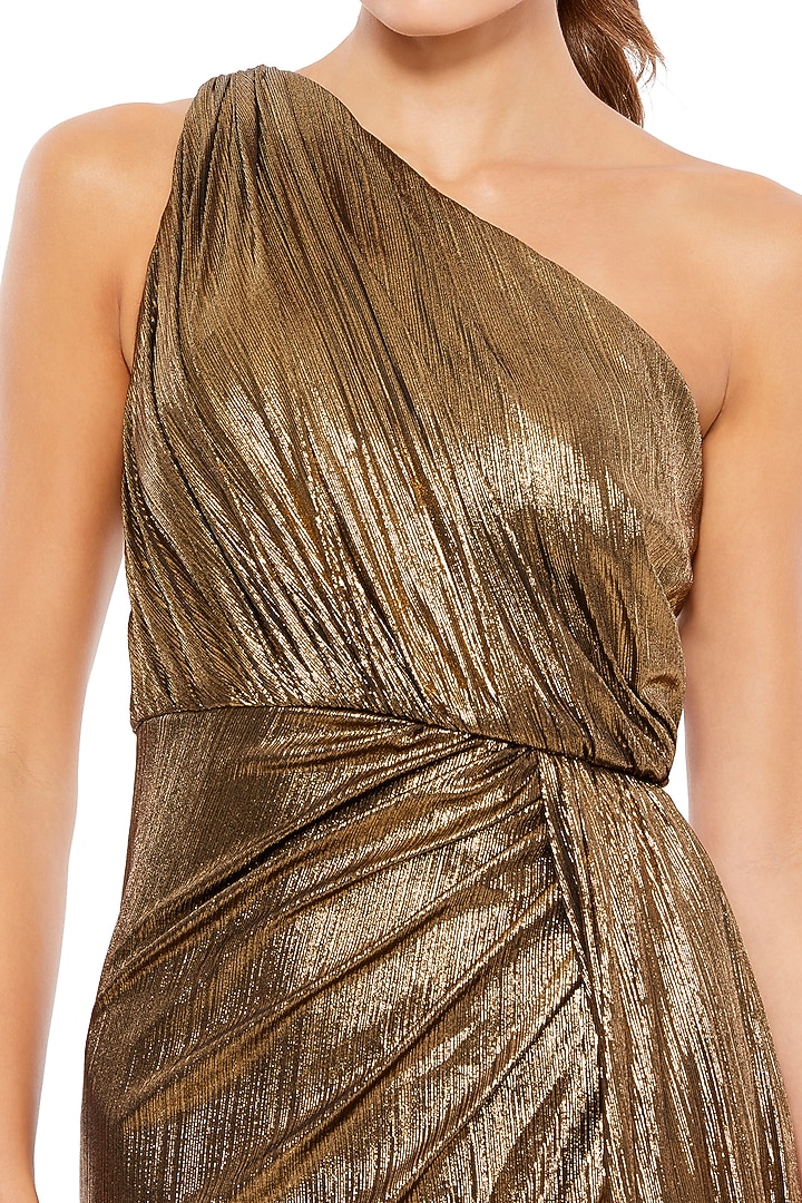 Antique Gold Polyester One-Shoulder Engagement Gown by Mac Duggal at Pernia's Pop Up Shop