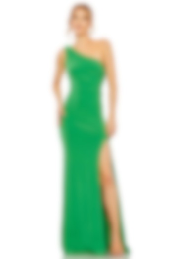 Green Polyester One-Shoulder Engagement Gown by Mac Duggal at Pernia's Pop Up Shop
