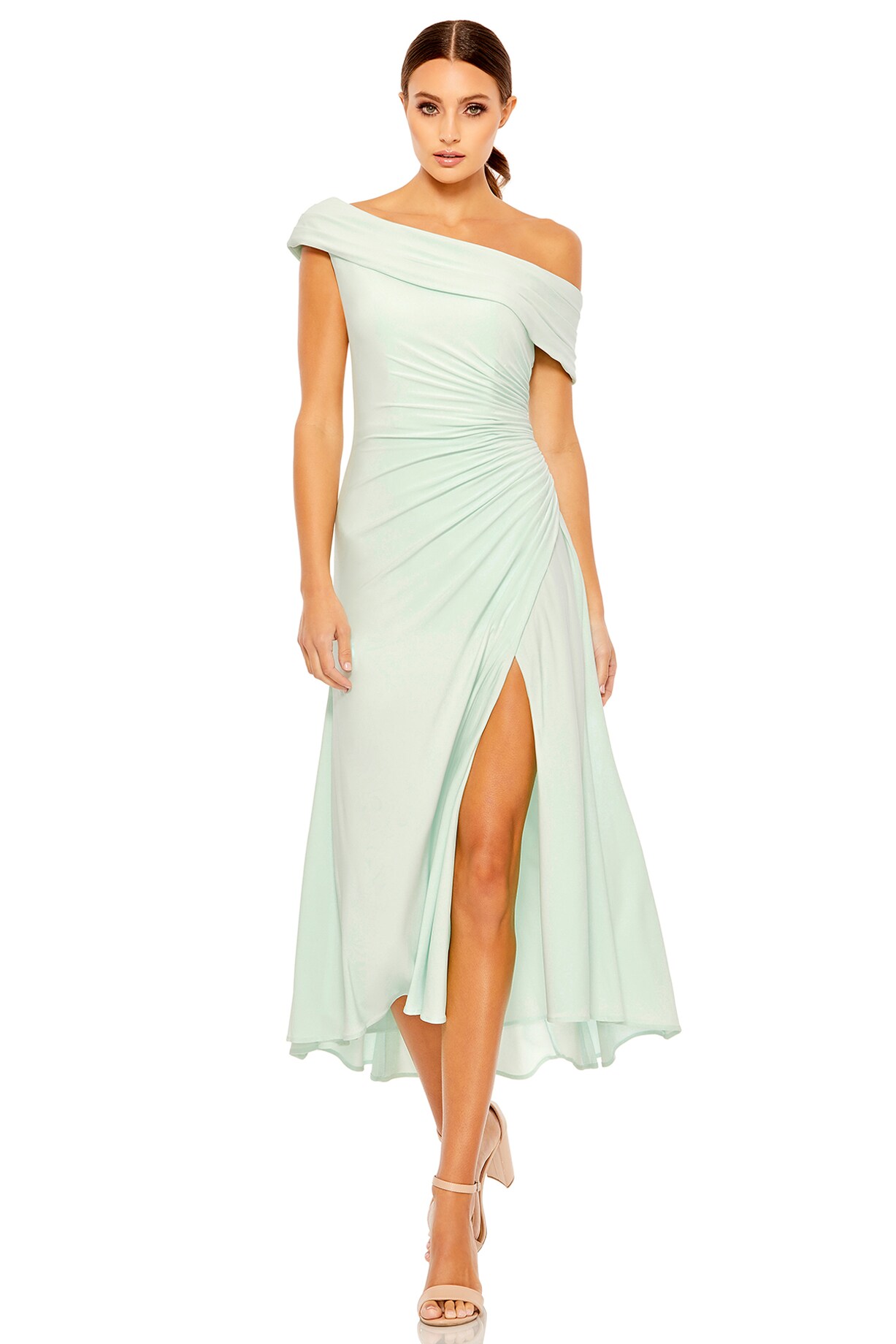 green emerald velvet dress Mac Duggal - Green High Neck Chiffon Tiered Gown with Cut Out